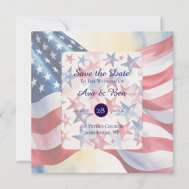 Watercolor Fourth Of July Wedding Spara Datumet (Framsida)