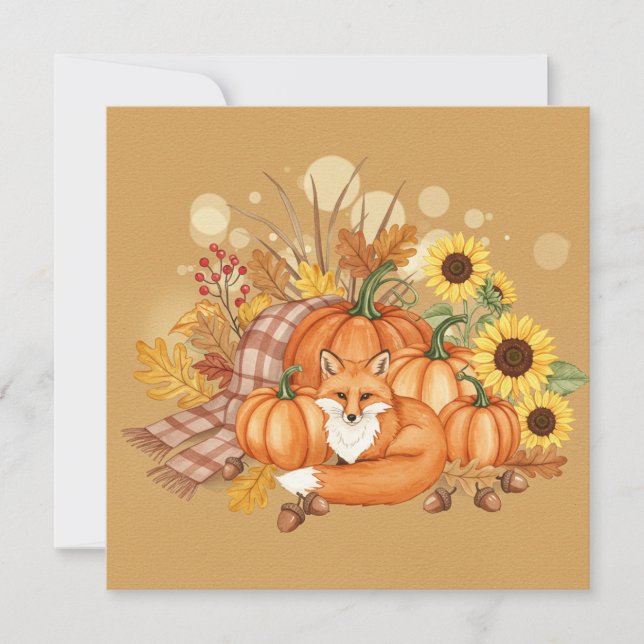 Watercolor fox and pumpkin card kort (Framsida)