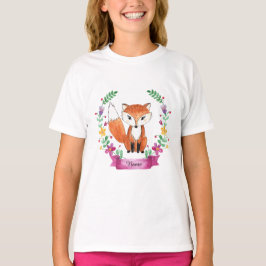 Watercolor Fox Blommigt Girl T-Shirt