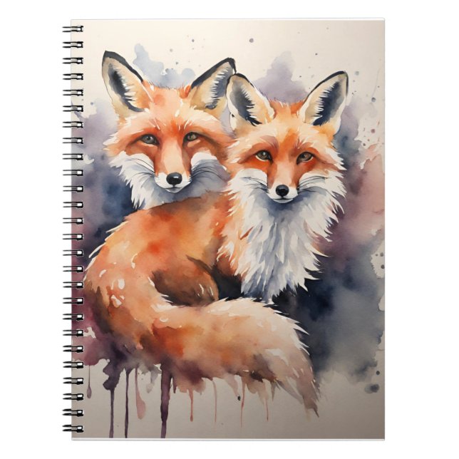 Watercolor Fox Duo Anteckningsbok (Framsidan)