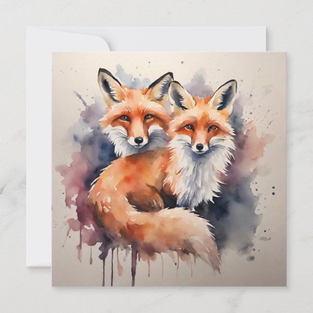 Watercolor Fox Duo Inbjudningar (Framsida)