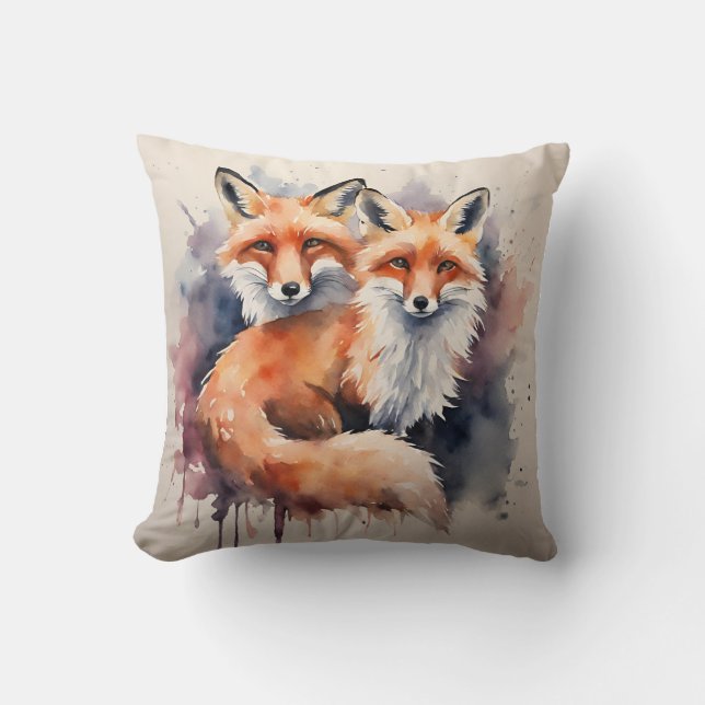 Watercolor Fox Duo Kudde (Framsida)
