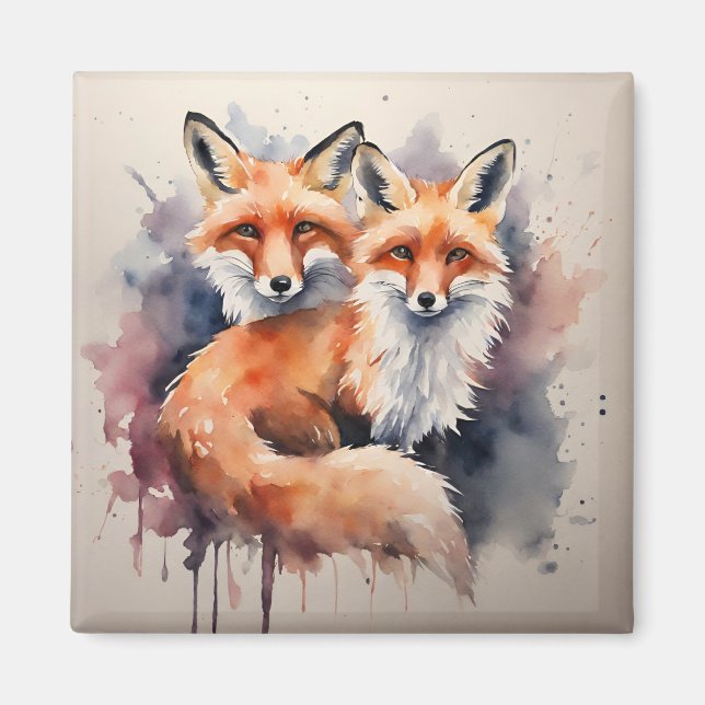 Watercolor Fox Duo Magnet (Framsidan)