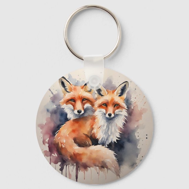 Watercolor Fox Duo Nyckelring (Framsida)