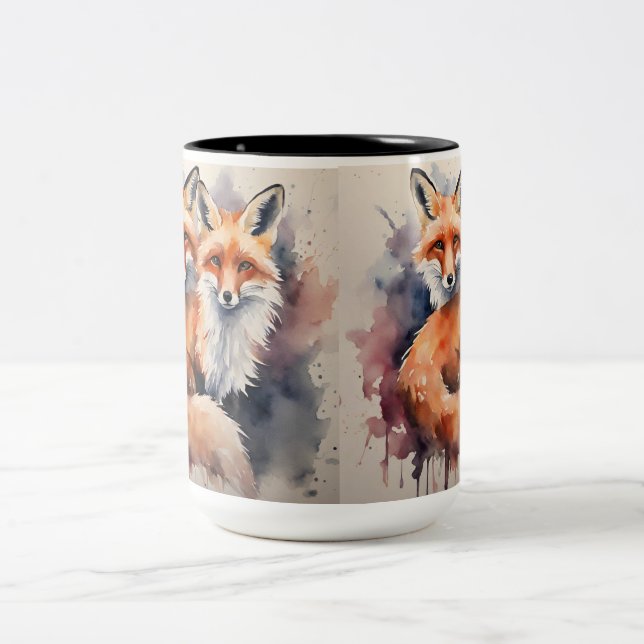 Watercolor Fox Duo Två-Tonad Mugg (Center)