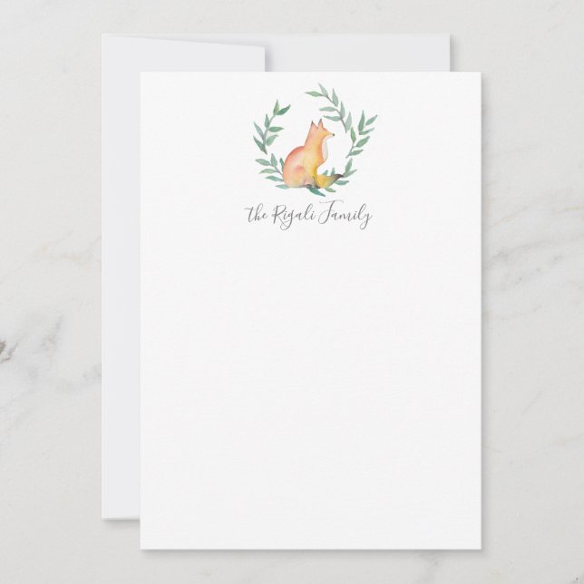 Watercolor Fox & Greenery Personlig Stationery Anteckningskort (Framsida)