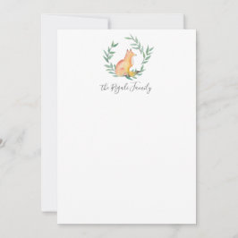 Watercolor Fox & Greenery Personlig Stationery Anteckningskort
