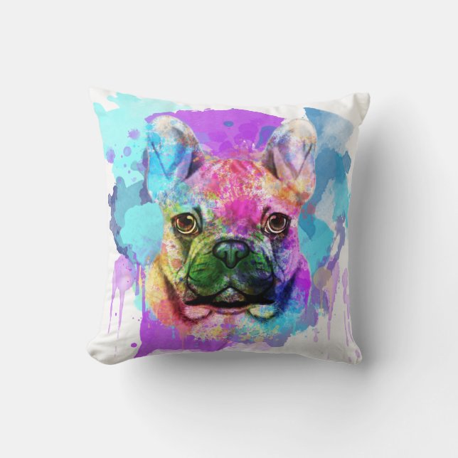 Watercolor Fransk Bulldog, Fransk Bulldog Kudde (Framsida)