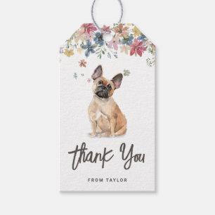 Watercolor Fransk Bulldog Hund Birthday Tack Presentetikett