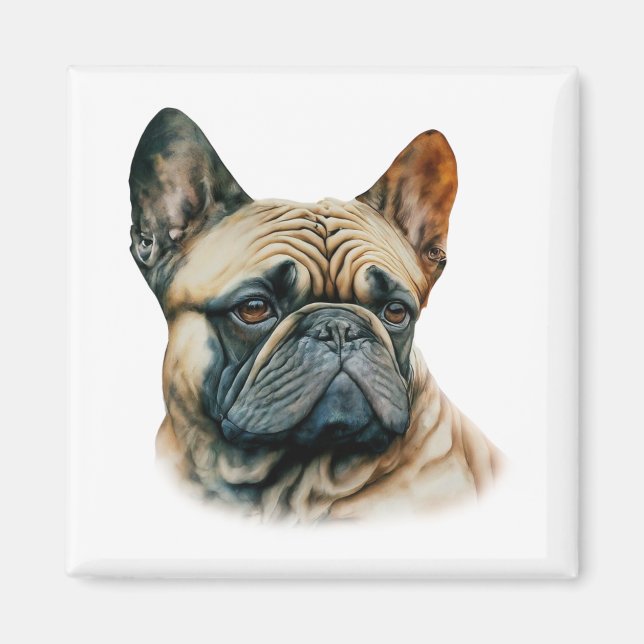 Watercolor Fransk Bulldog Magnet (Framsidan)