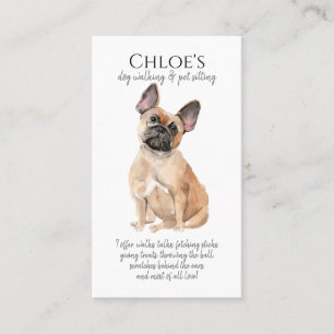 Watercolor Fransk Bulldog Pet Sitter Dog Walker Visitkort