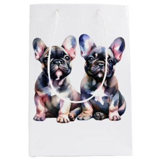 Watercolor Fransk Bulldog söta valpar