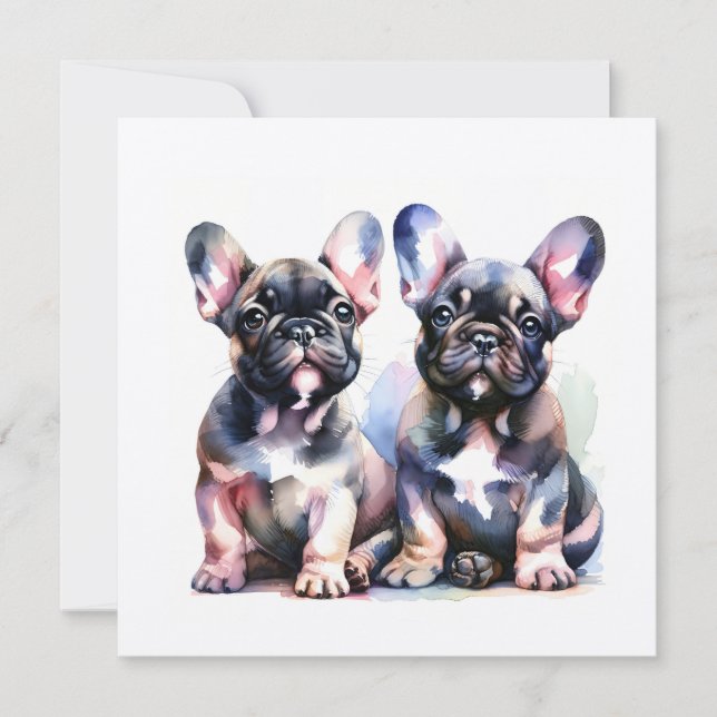 Watercolor Fransk Bulldog söta valpar Inbjudningar (Framsida)