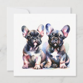 Watercolor Fransk Bulldog söta valpar Inbjudningar
