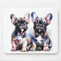 Watercolor Fransk Bulldog söta valpar