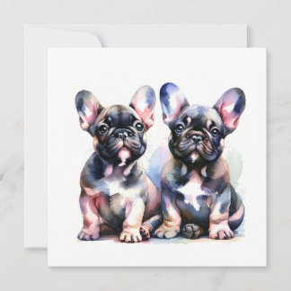 Watercolor Fransk Bulldog söta valpar Tack Kort