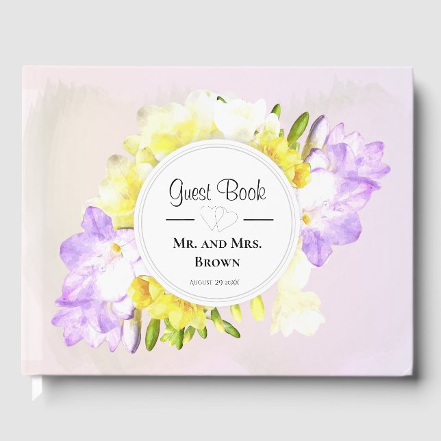 Watercolor Freesia Flowers Bröllop Gästböcker (Framsida)