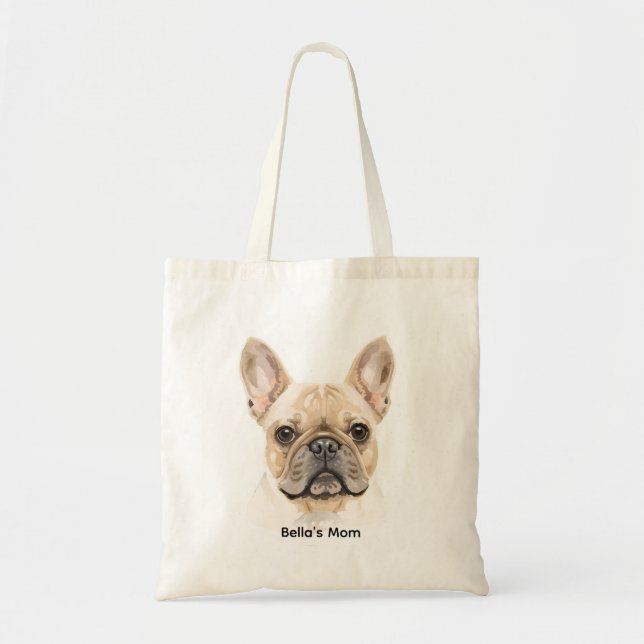 Watercolor French Bulldog Tote Bag Neutral Dog Tygkasse (Framsidan)