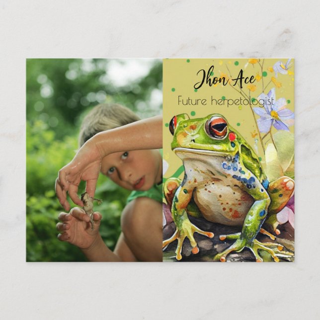 Watercolor Frog Anpassningsbar Text & Little Namn Vykort (Framsida)