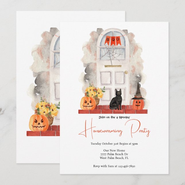 Watercolor Front door Halloween Houseuppvärmning Inbjudningar (Fram/baksida)