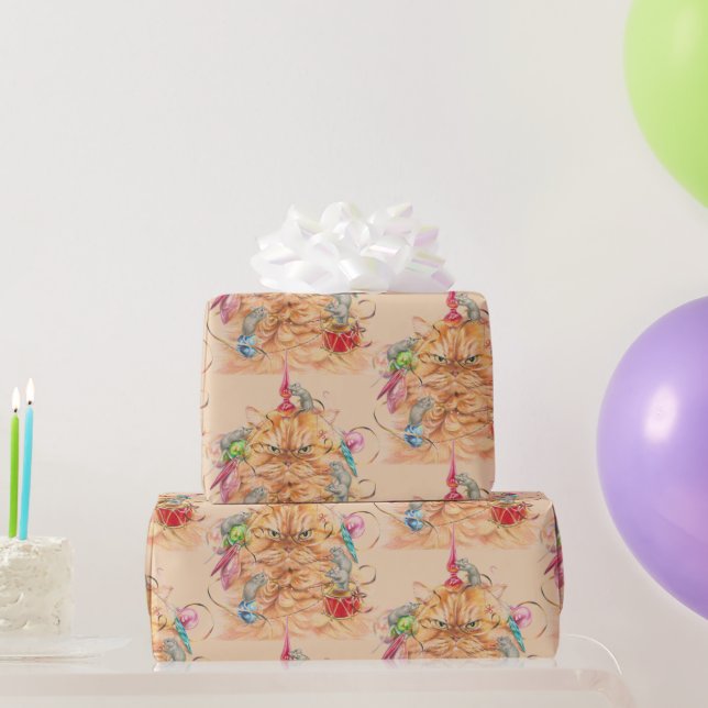 Watercolor Fun Cat Wrapped up in Christmas Presentpapper (Festgåvor)