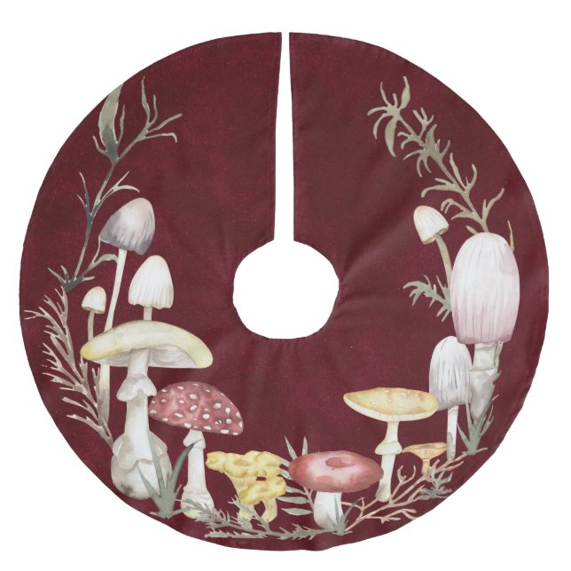 Watercolor Fungi Mushroom jul-Helgdag Julgransmatta Borstad Polyester (Framsidan)