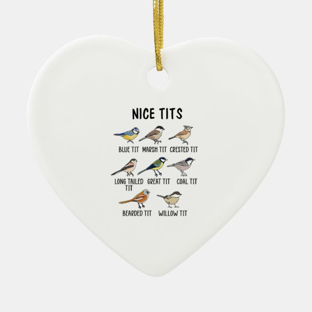 Watercolor Funny Bird Älskare Julgransprydnad Keramik (Framsidan)