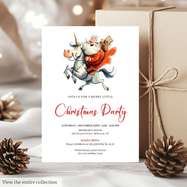 Watercolor Funny Santa Festive Christmas Invites Inbjudningar (Funny Quirky Santa Red Green Christmas Invitation)