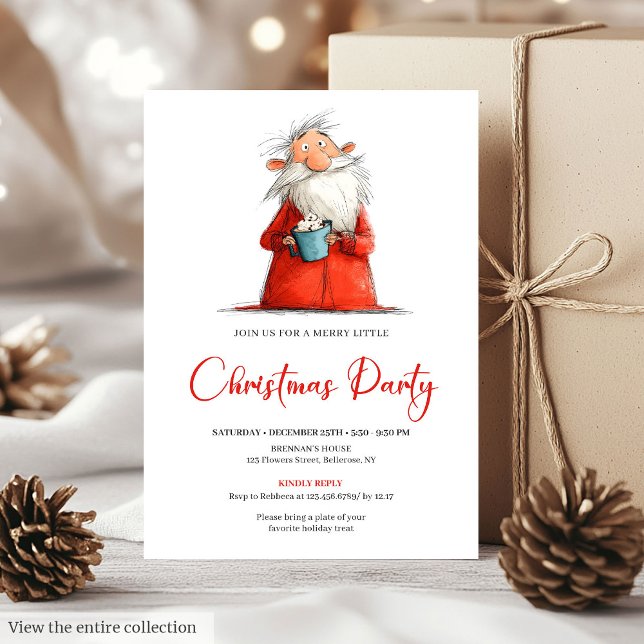 Watercolor Funny Santa Personalized Party Invite Inbjudningar (Watercolor Funny Santa Personalized Party Invite)