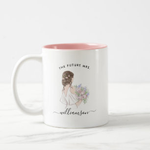 Watercolor Future Bride Namn  Monogram Mugg