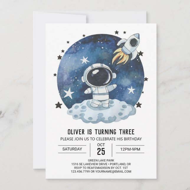 Watercolor Galaxy Bohemian Astronaut Boy Birthday Inbjudningar (Framsida)