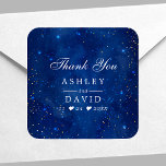 Watercolor Galaxy Cosmic Stars Bröllop Tack Fyrkantigt Klistermärke<br><div class="desc">Celestial Måne Stars Midnight Bröllop Tack Square Sticker. Den här designen har en dubbel stjärna i ljus i rymden mot en nebulär stjärna himlar i ett celestial navy blue-universum. Anpassa det här anpassad design med din egen text och information om händelsen.</div>