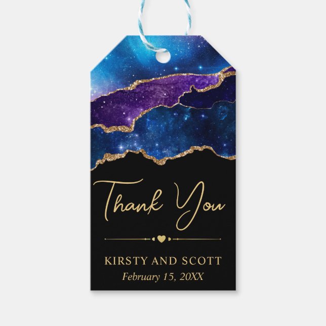 Watercolor Galaxy Glitter Agate Bröllop Presentetikett (Framsidan)