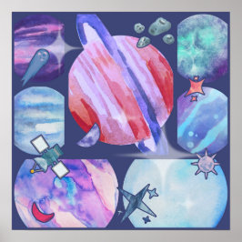 Watercolor Galaxy Patchwork Poster
