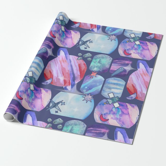 Watercolor Galaxy Patchwork Presentpapper (Utrullad)