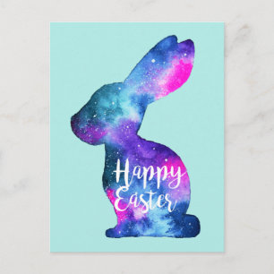 Watercolor Galaxy Rabbit   Påsk Helg Vykort