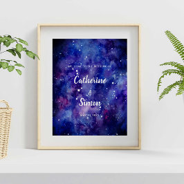 Watercolor Galaxy Välkommen Bröllop Hand Lettering Poster