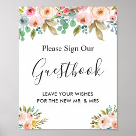 Watercolor Garden Blommigt Bröllop Guestbook-tecke Poster