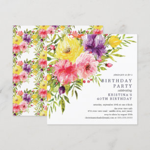 Watercolor Garden Blommigt Födelsedagsfest inbjuda Inbjudningar