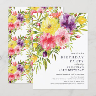 Watercolor Garden Blommigt Födelsedagsfest inbjuda Inbjudningar