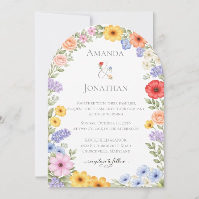 Watercolor Garden Flower Wedding Invitation Inbjudningar (Framsida)