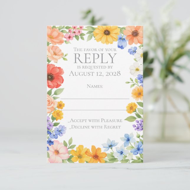 Watercolor Garden Flower Wedding Invitation OSA Kort (Stående Fram)