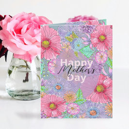 Watercolor Garden Flowers Botanical Mors dag Kort