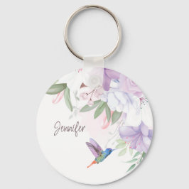 Watercolor Garden Flowers Hummingbird Bird Nyckelring