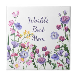 Watercolor Garden Flowers World's Best Mamma Kakelplatta