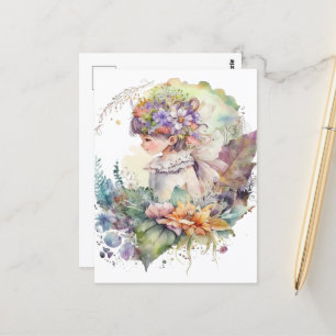 Watercolor Garden Girl - Little Fairy Vykort