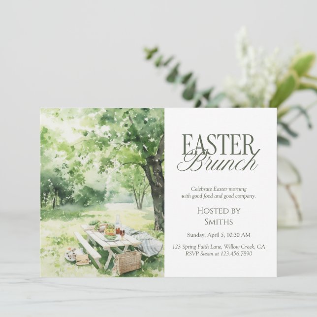 Watercolor Garden Picnic Easter Brunch Elegant  Inbjudningar (Stående Fram)