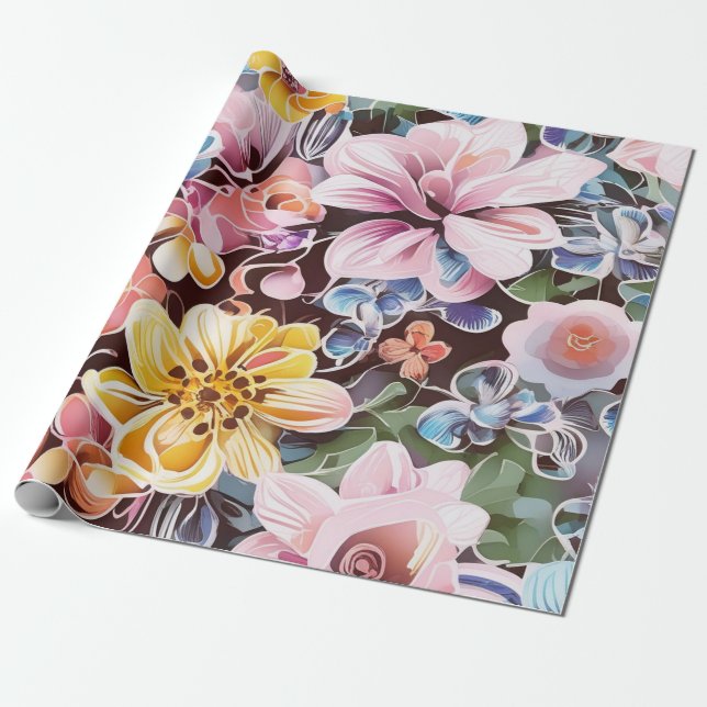 Watercolor Garden Romantik Presentpapper (Utrullad)