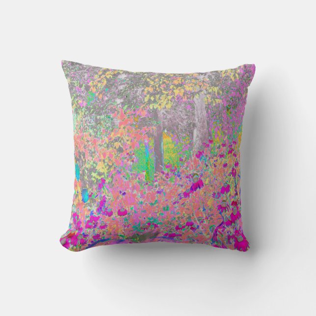 Watercolor Garden Sunrise med Lila blommor Kudde (Framsida)