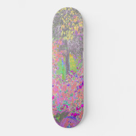 Watercolor Garden Sunrise med Lila blommor Mini Skateboard Bräda 18,5 Cm
